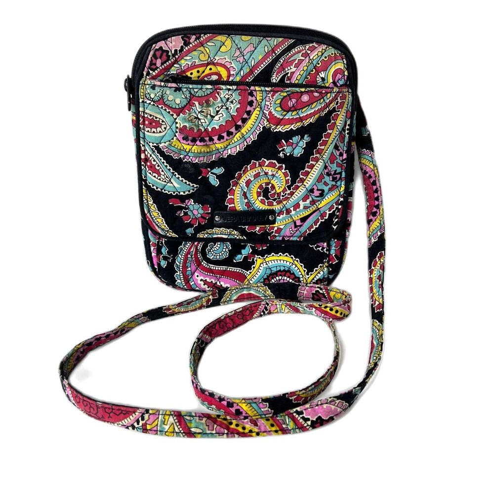 Vera Bradley Bandana Swirl Black Multicolor Paisley Quilted Small Crossbody Bag